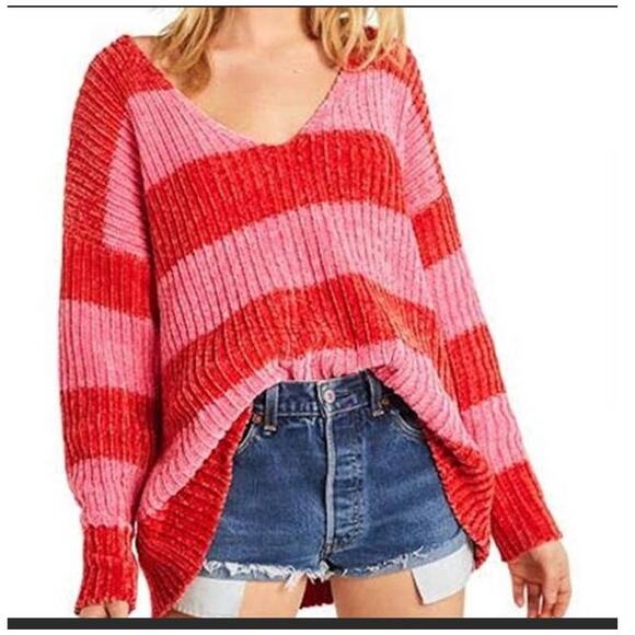 Wildfox Shine Clare Chenille Red Pink Pullover Striped Sweater XS - Picture 4 of 7